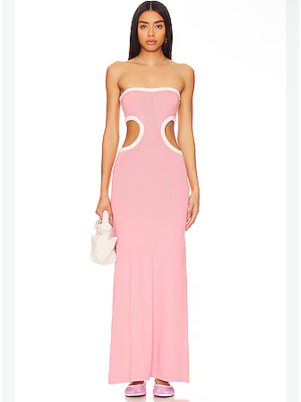 Cin Cin Empire Cutout Strapless Ribbed Knit Revolve Dress in Barbie Pink Medium